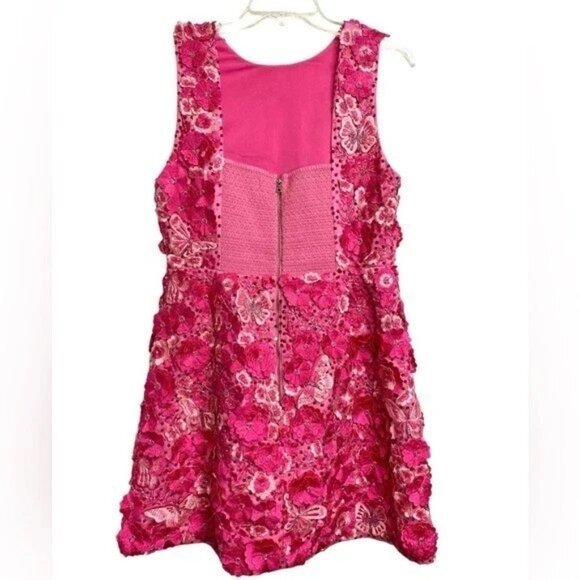 Alice + Olivia Lindsey Floral Embellished Mini Gown in PINK Candy Multi Size 6 - Picture 8 of 10